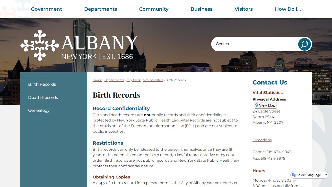 Birth Records | Albany, NY