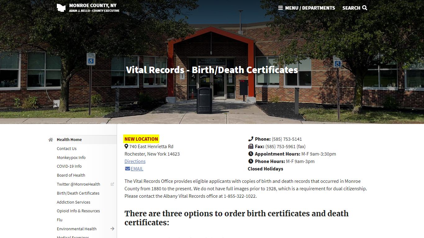 Monroe County, NY - Vital Records - Birth/Death Certificates